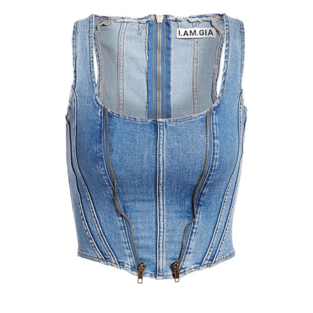 I AM GIA denim coco corset with zippers sz XS